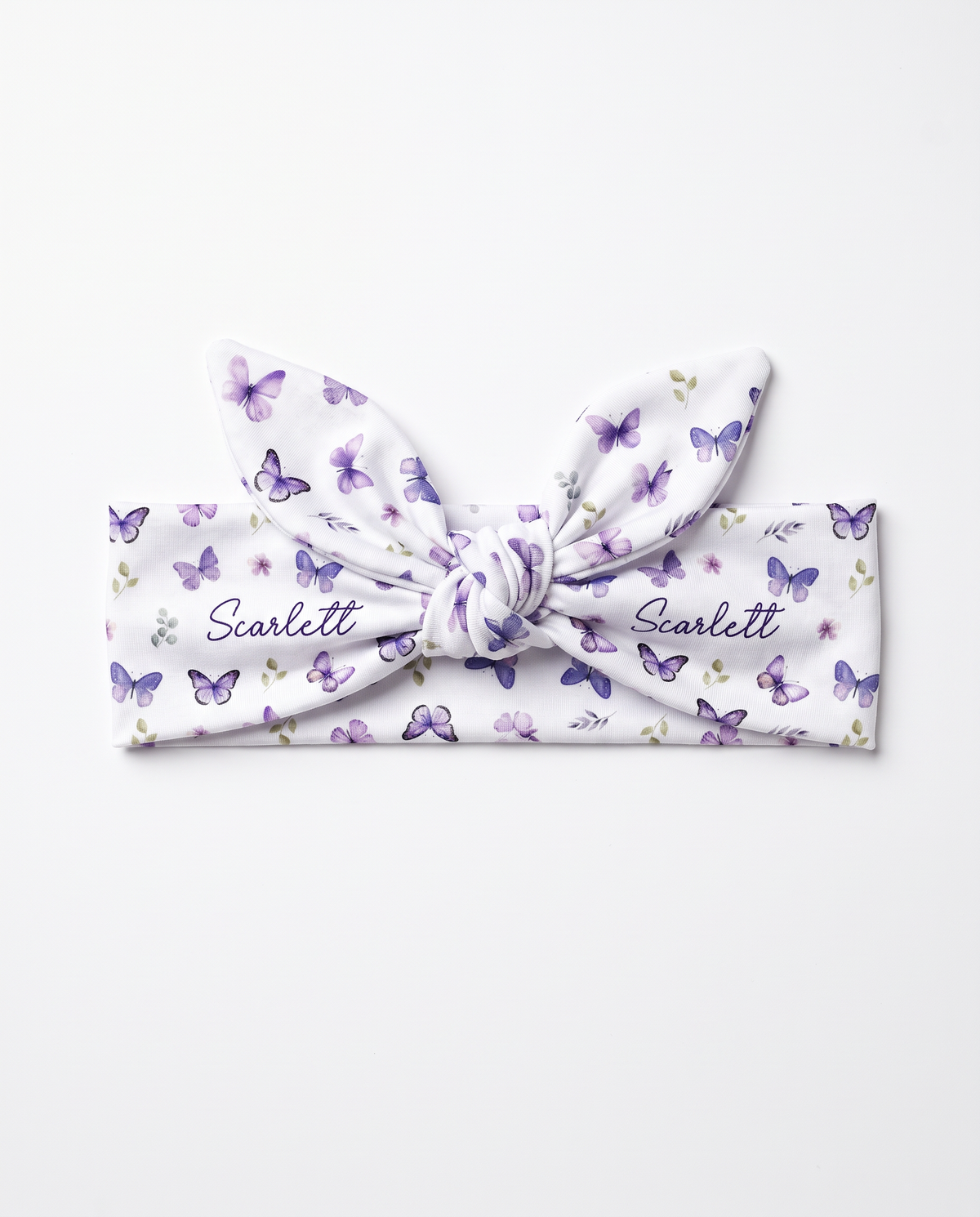 Personalized Knotted Headband in Purple Butterfly