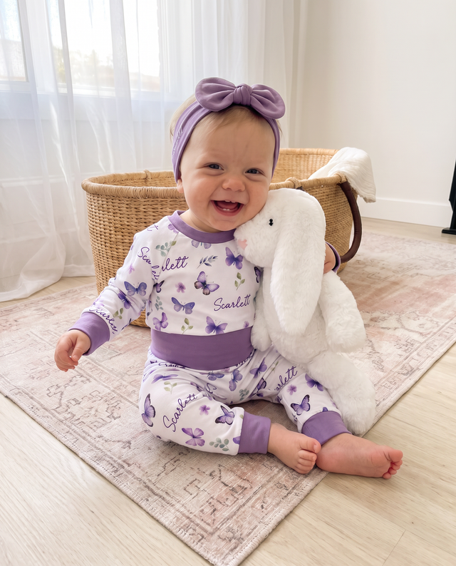 Personalized Baby Pajama Set in Purple Butterfly