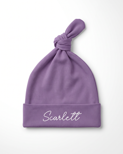 Personalized Knotted Hat in Purple