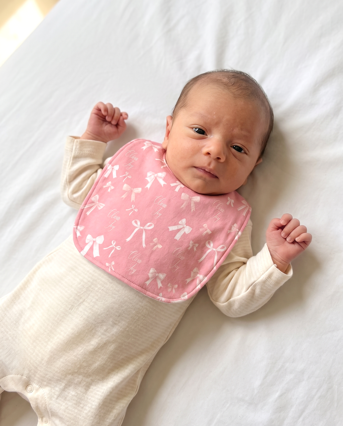 Personalized Bib and Burp Cloth Set in Pink Coquette Bow