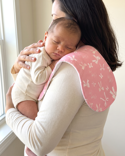 Personalized Bib and Burp Cloth Set in Pink Coquette Bow