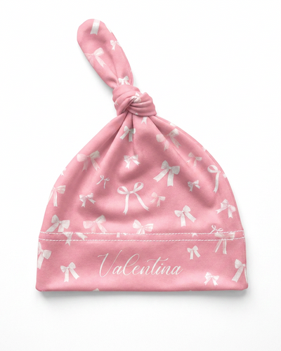 Personalized Knotted Hat in Pink Coquette Bow