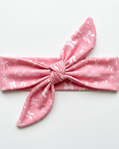 Personalized Knotted Headband in Pink Coquette Bow