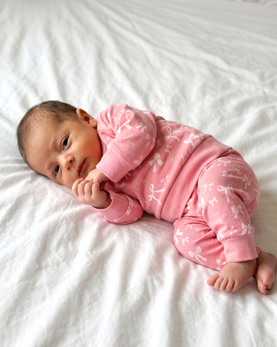 Personalized Baby Pajama Set in Pink Coquette Bow