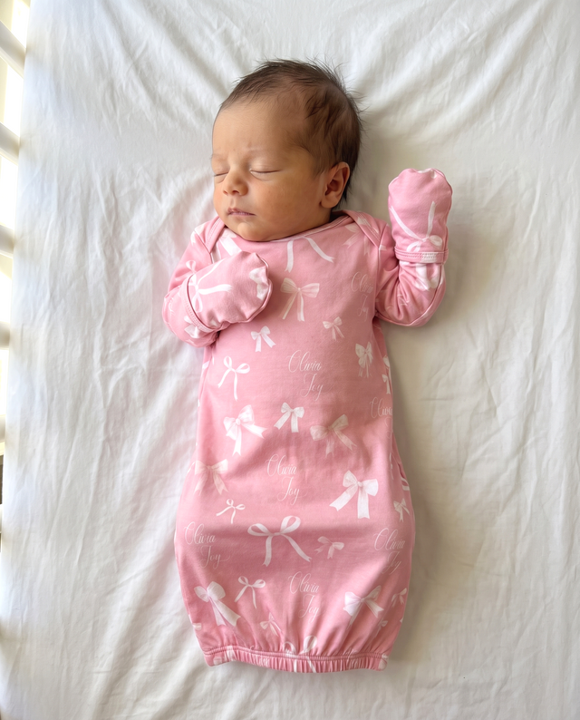 Personalized Sleep Gown in Pink Coquette Bow