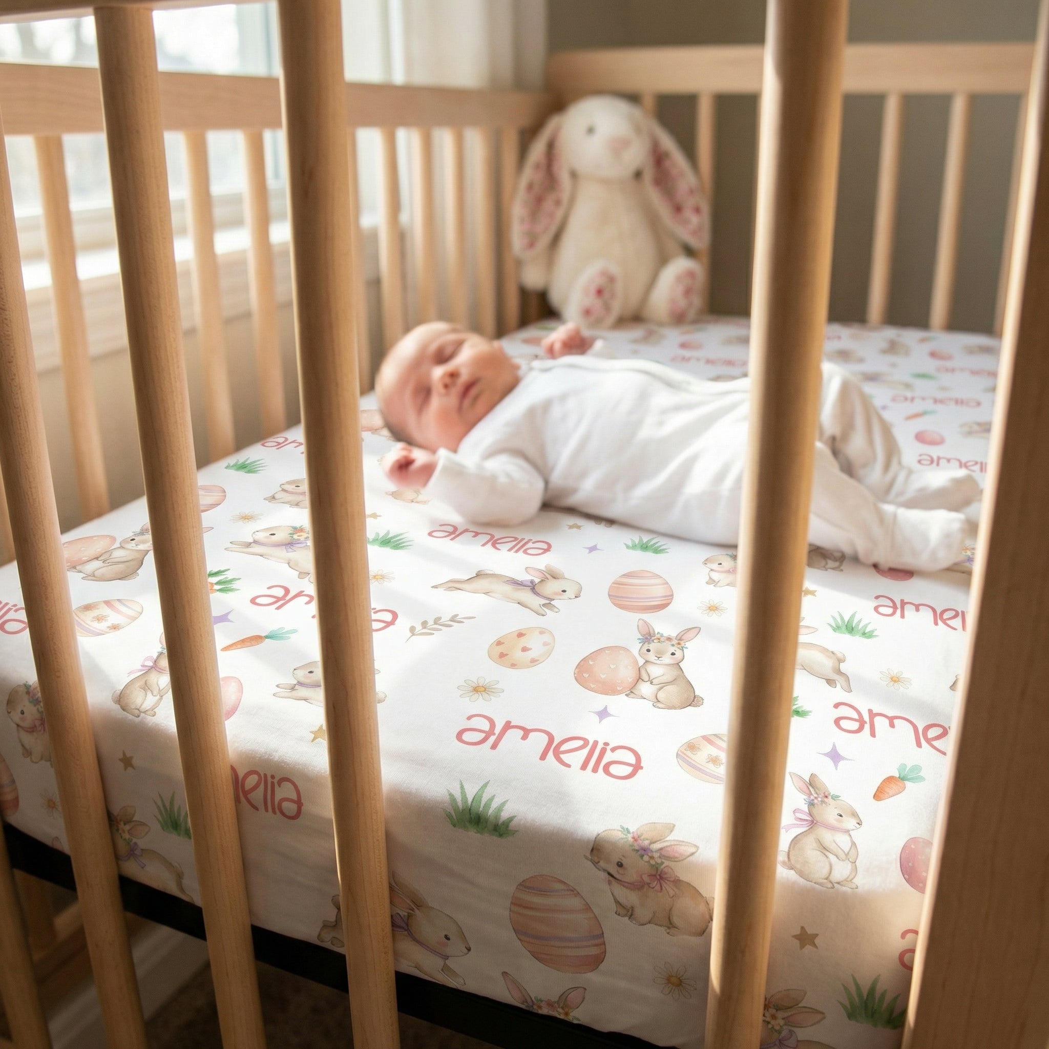 Personalized Crib Sheet in Pink Easter Eggs