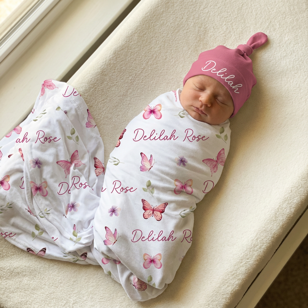 Personalized Knotted Hat in Mauve Pink