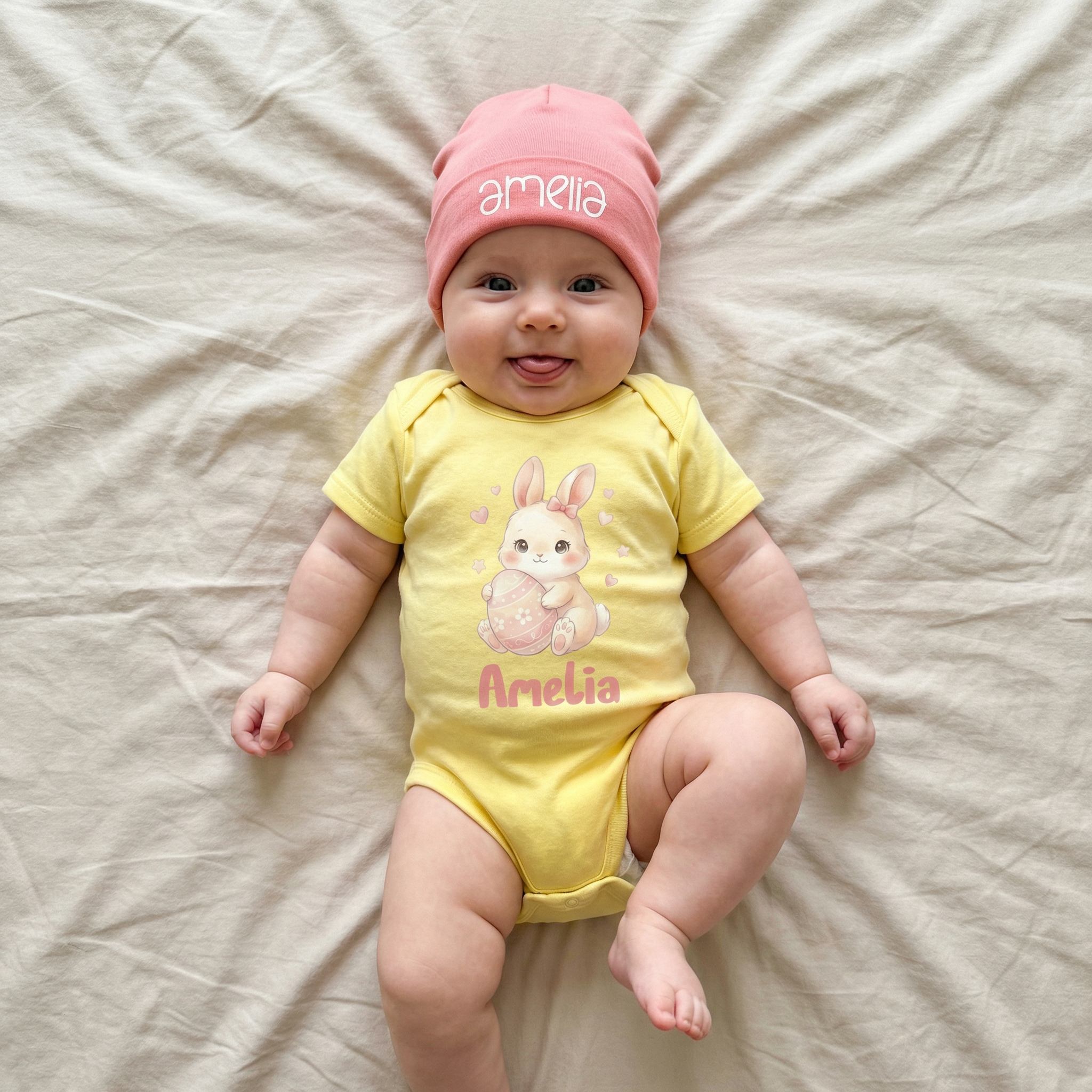 Personalized Beanie in Coral Pink