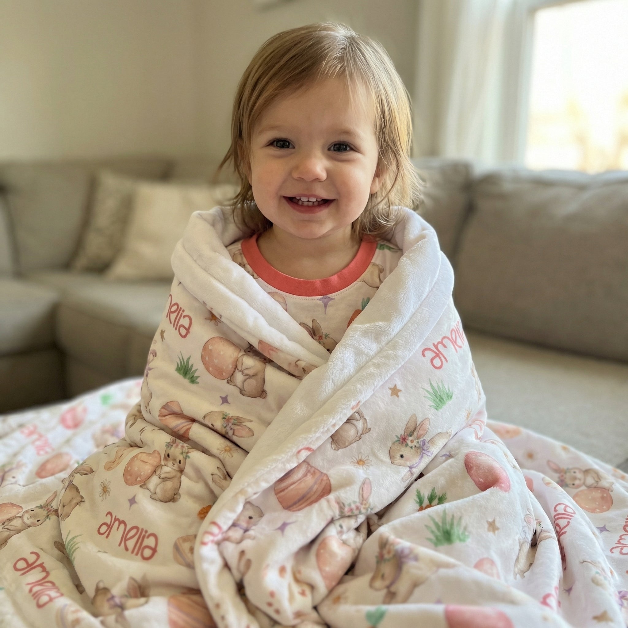 Personalized Blanket in Pink Easter Eggs