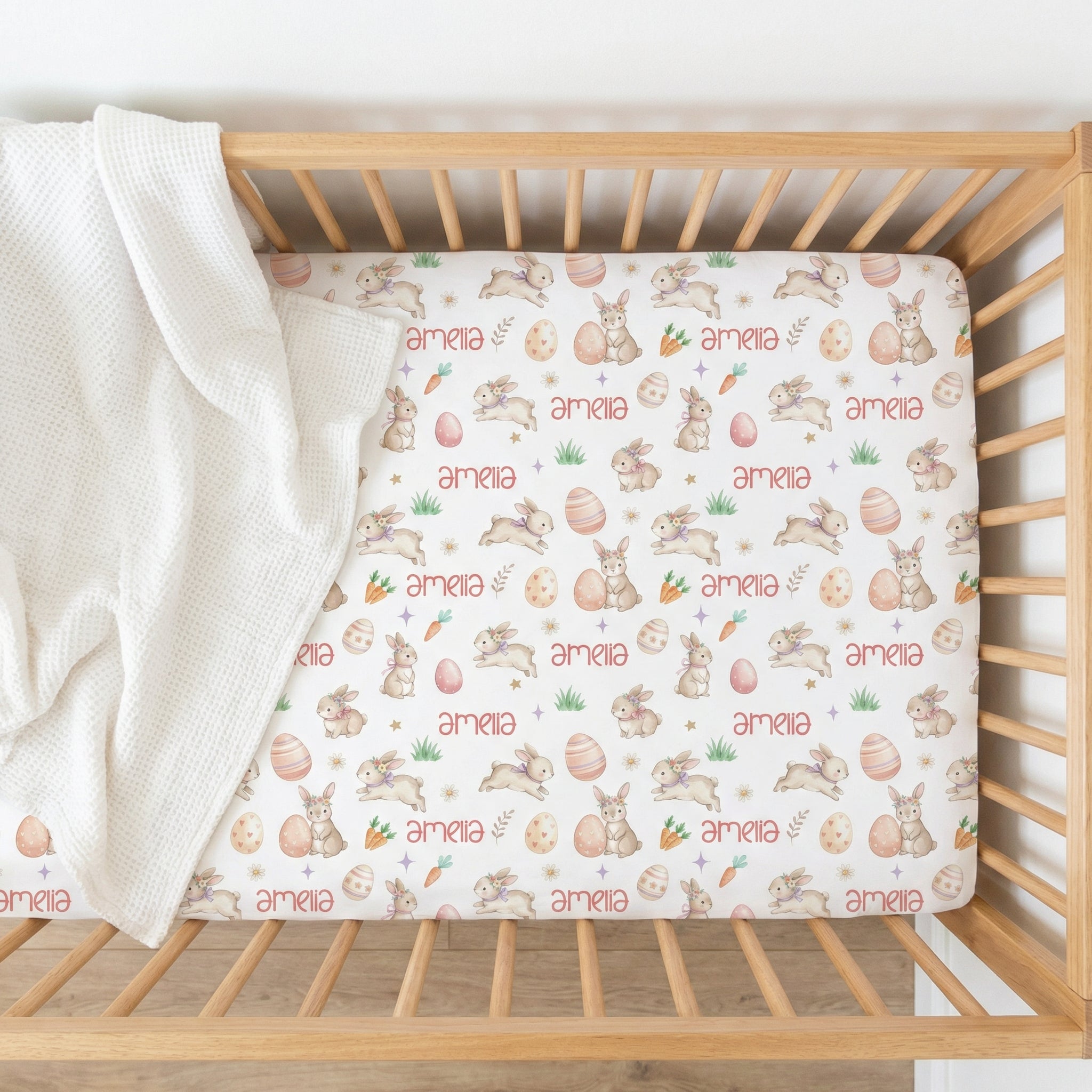 Personalized Crib Sheet in Pink Easter Eggs