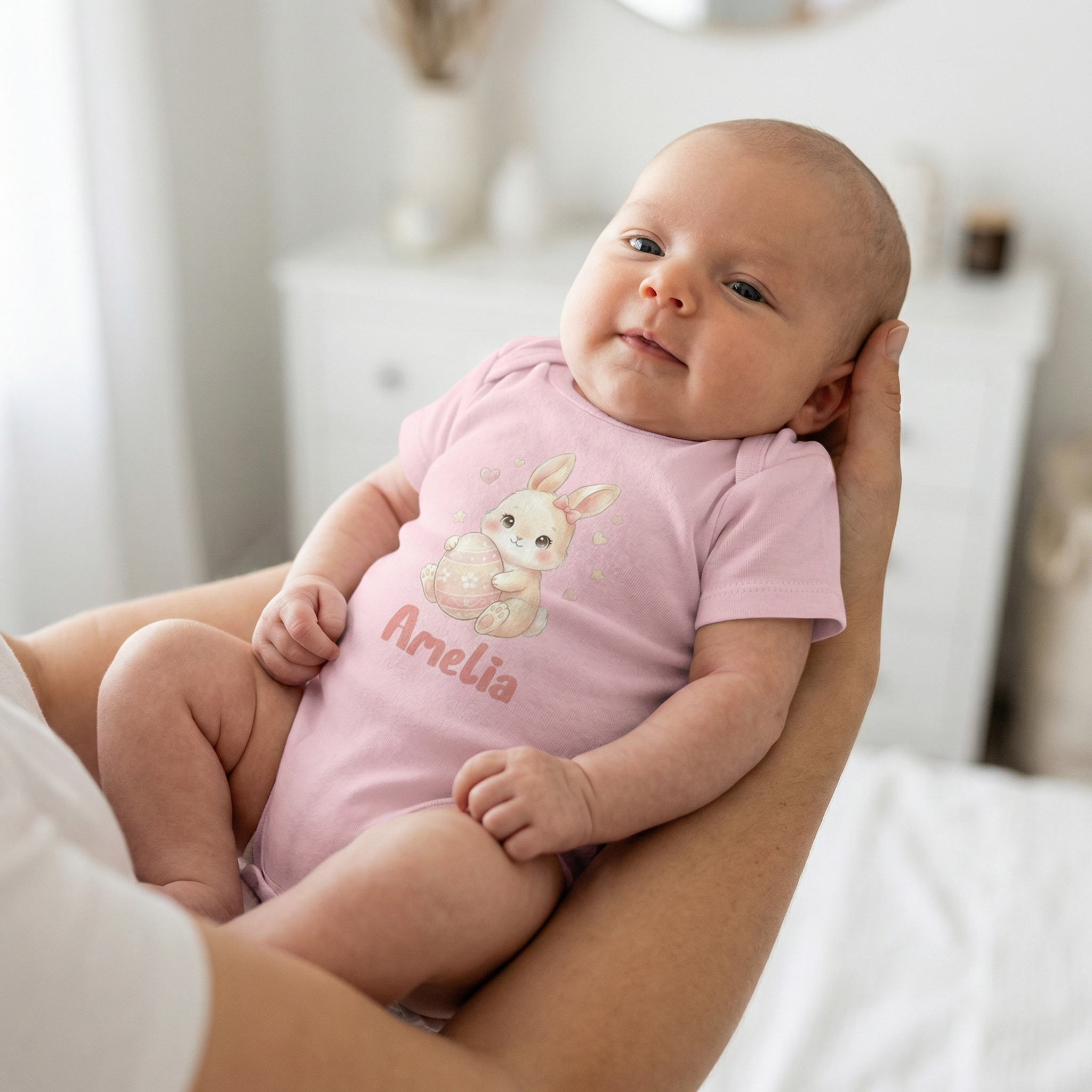 Personalized Graphic Bodysuit in Pink Easter Eggs