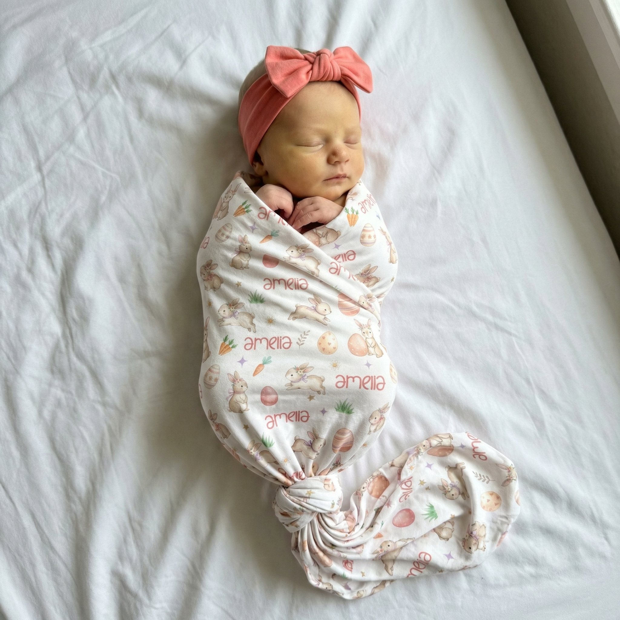 Personalized Swaddle in Pink Easter Eggs