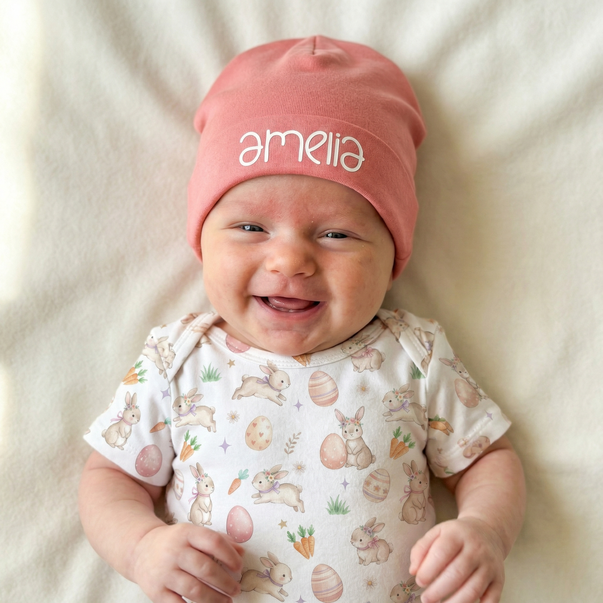 Personalized Beanie in Coral Pink