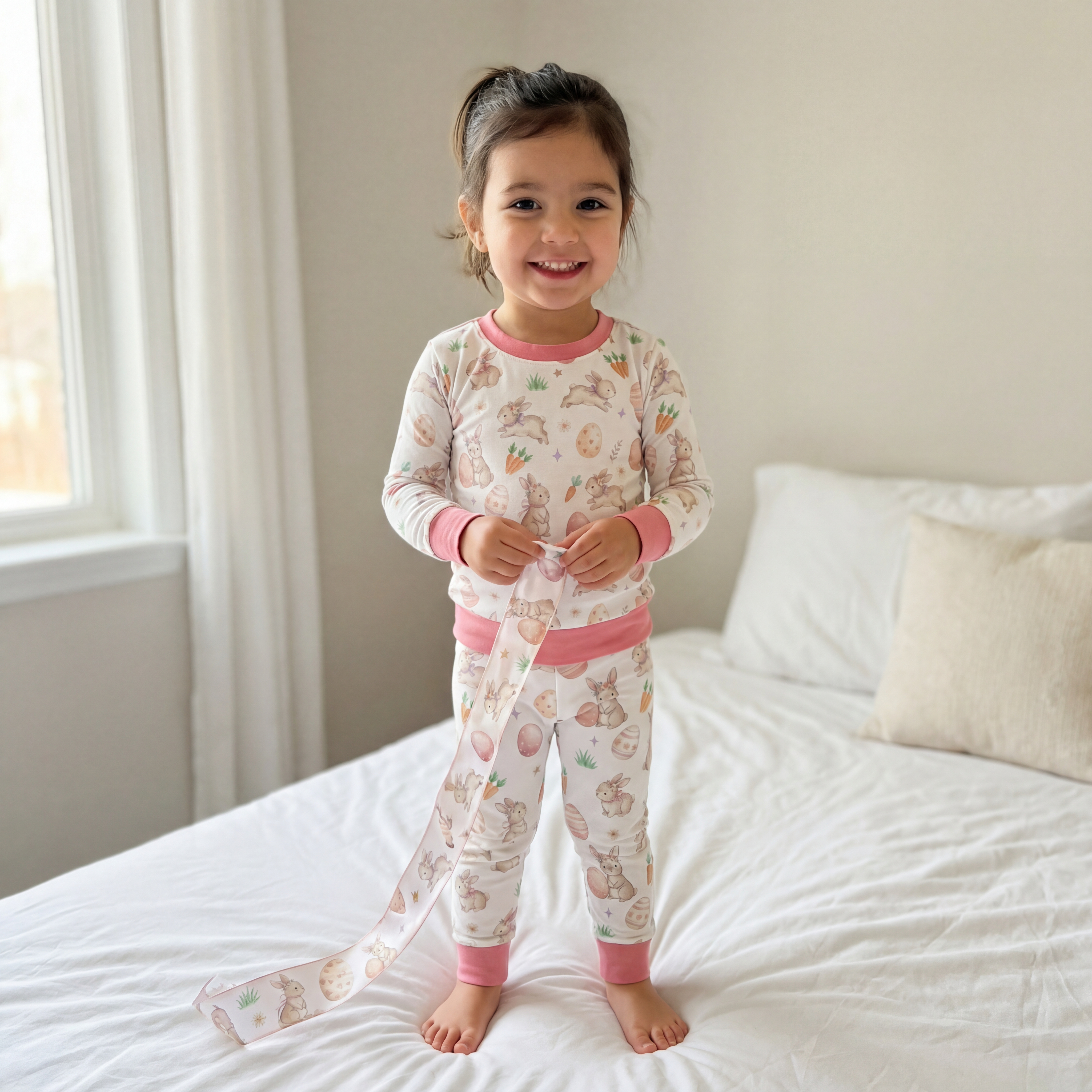 Pajama Set in Pink Easter Eggs