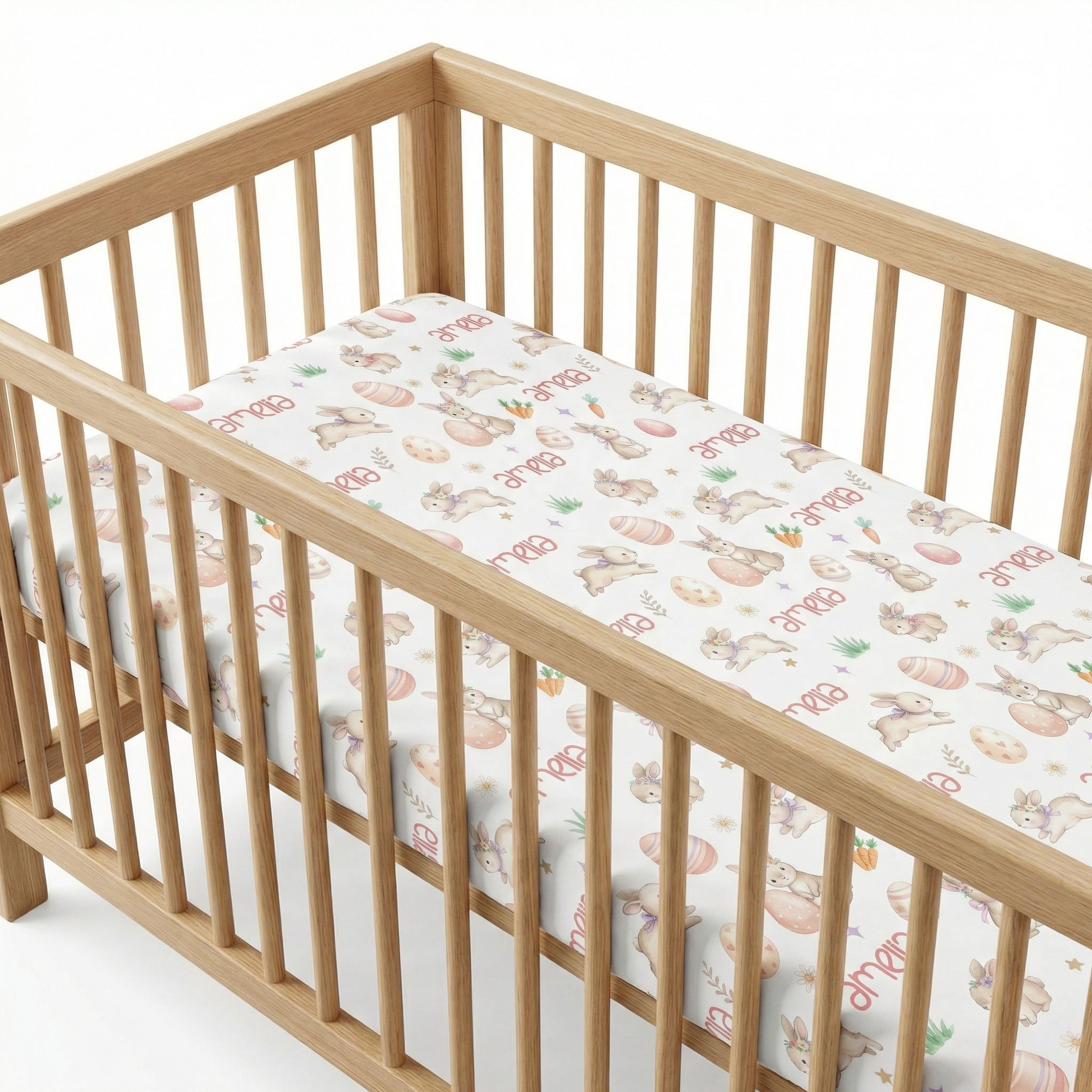 Personalized Crib Sheet in Pink Easter Eggs