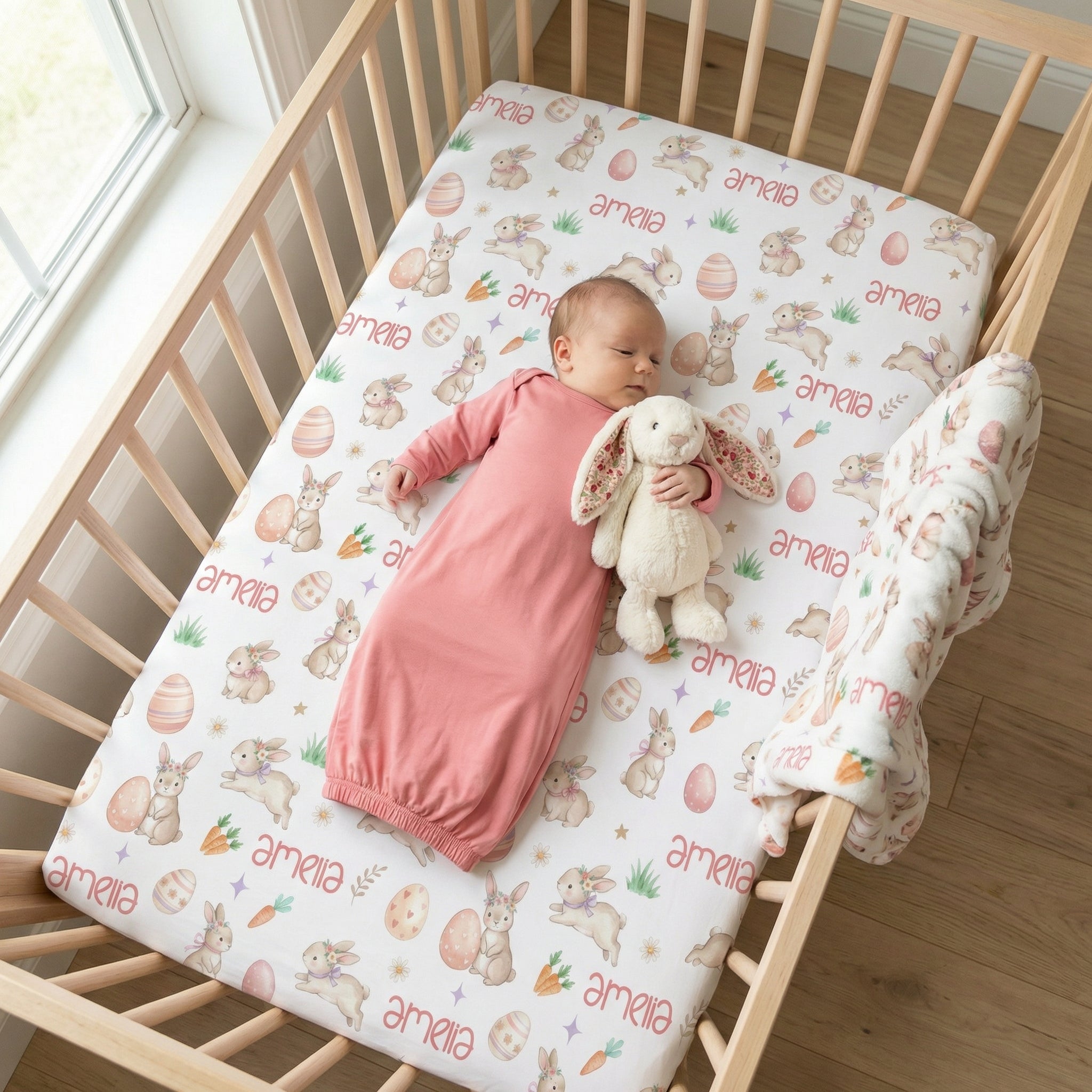 Personalized Crib Sheet in Pink Easter Eggs