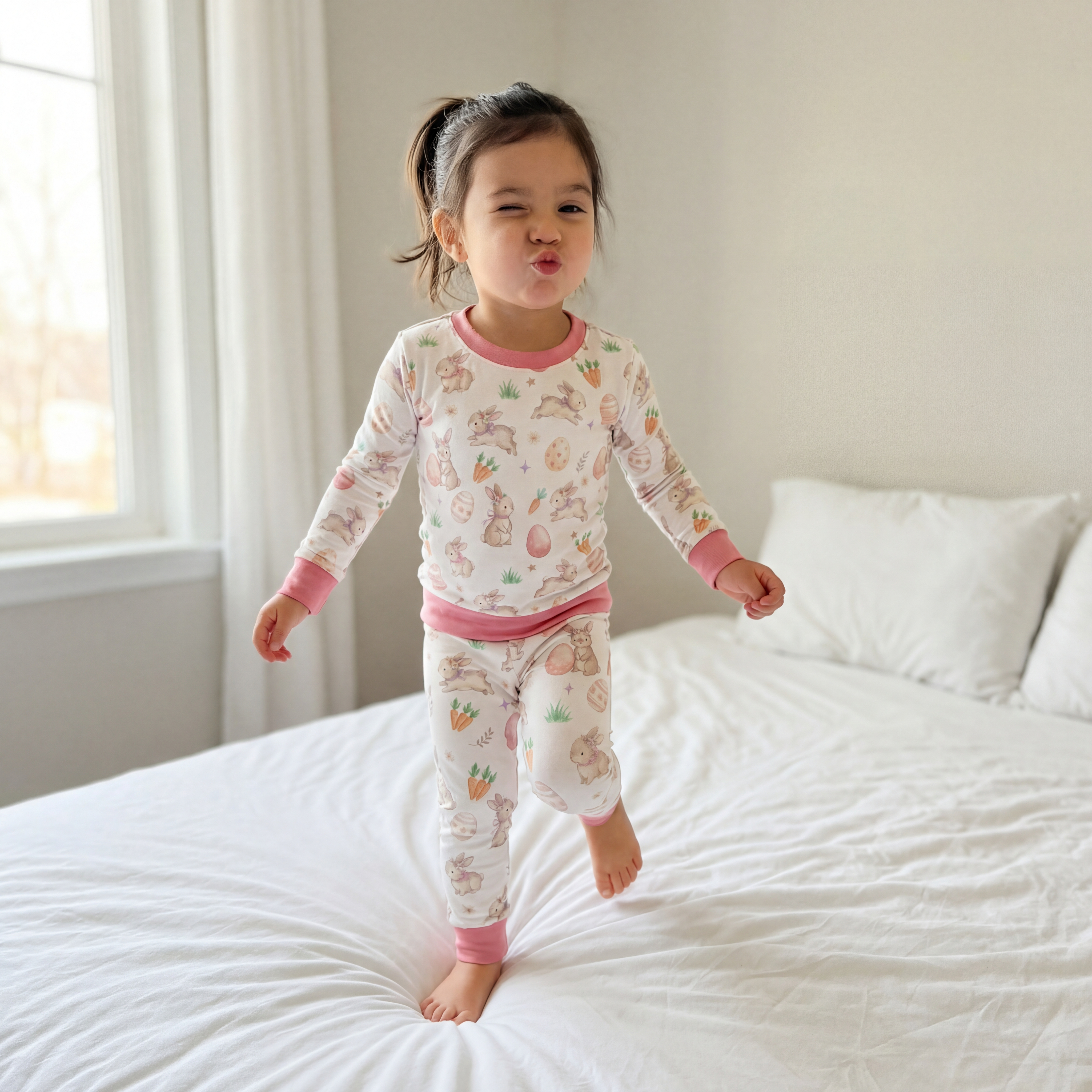 Pajama Set in Pink Easter Eggs