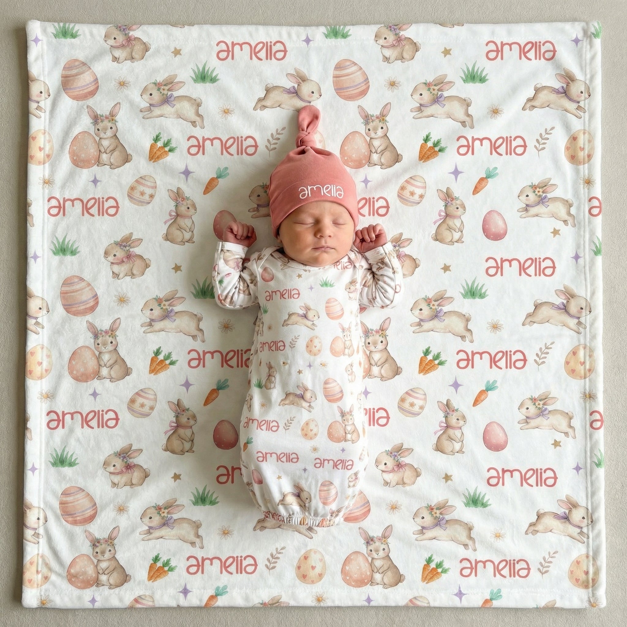 Personalized Blanket in Pink Easter Eggs