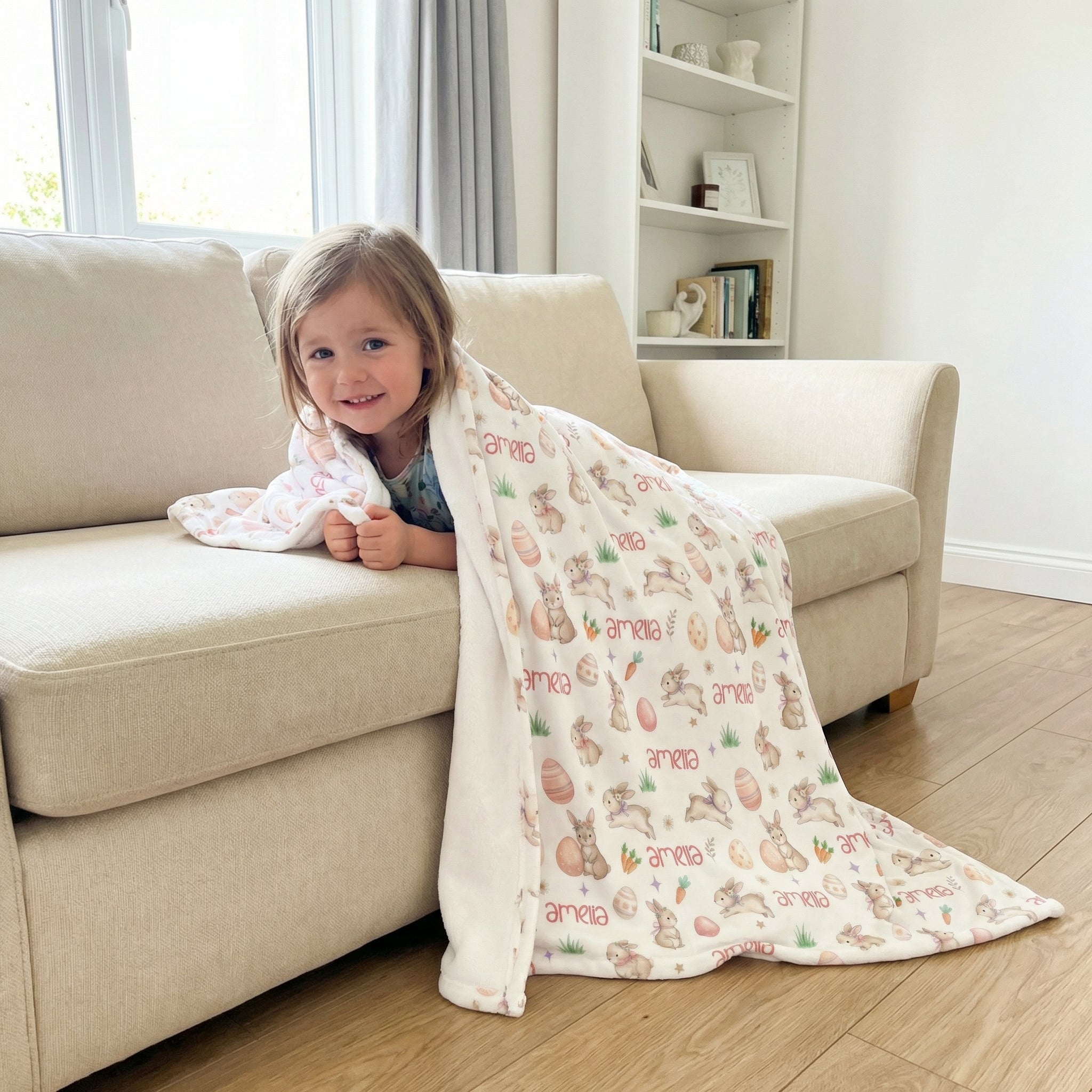Personalized Blanket in Pink Easter Eggs