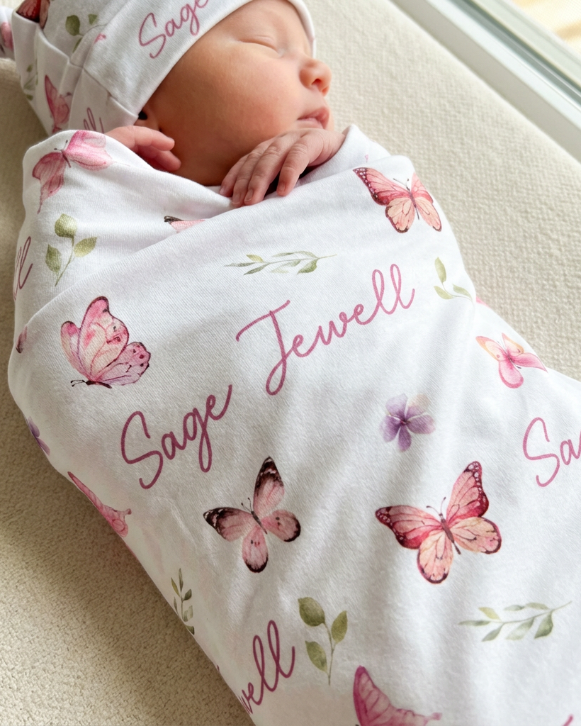 Personalized Swaddle in Pink Butterfly