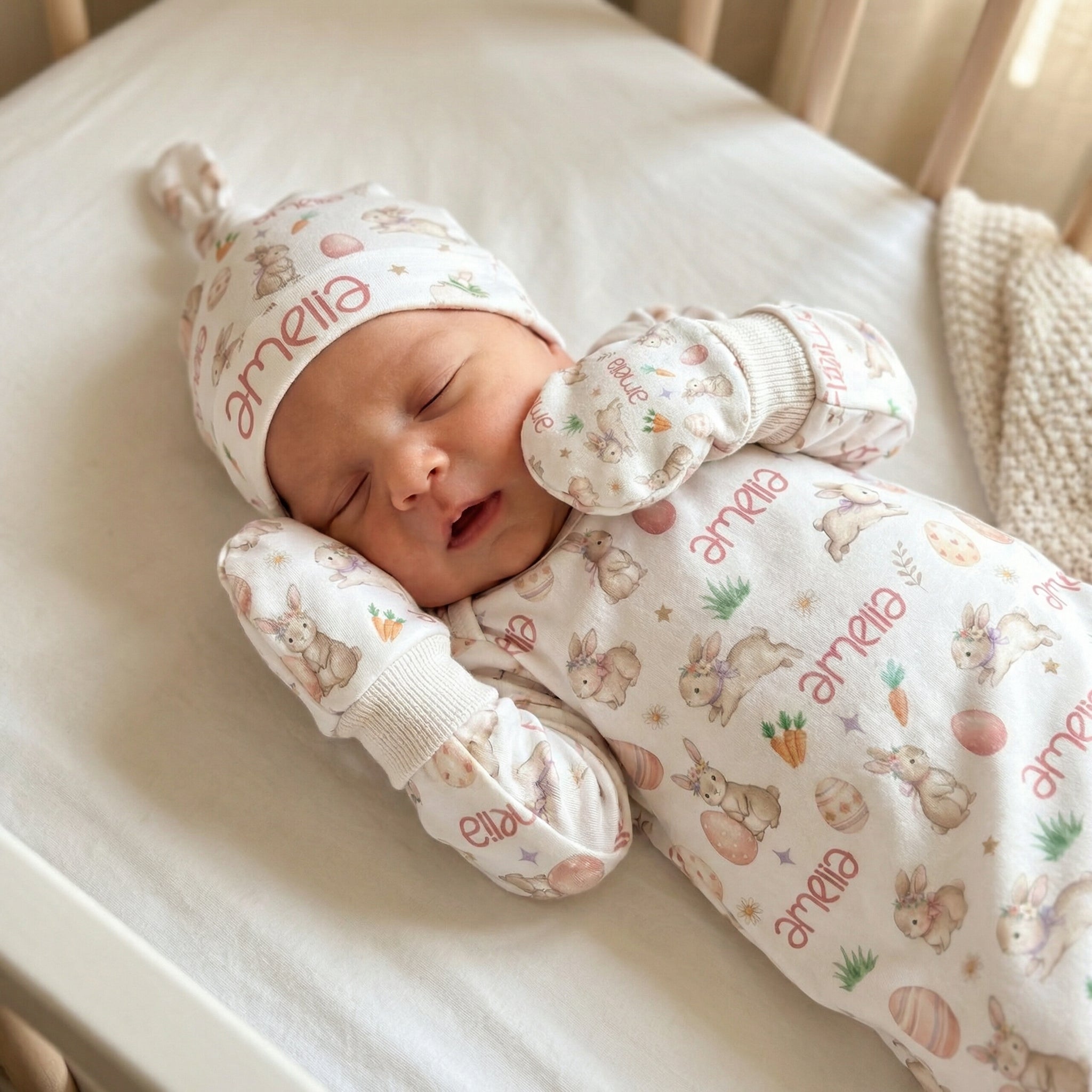 Personalized Mittens in Pink Easter Eggs
