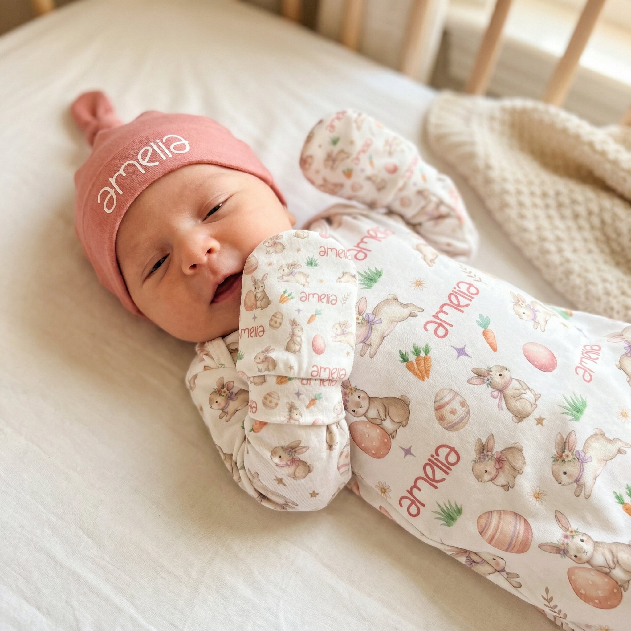 Personalized Mittens in Pink Easter Eggs