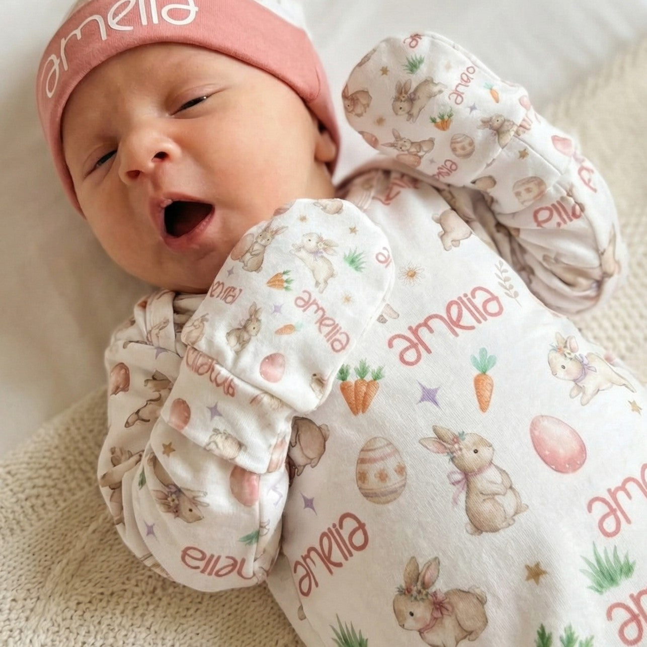 Personalized Mittens in Pink Easter Eggs