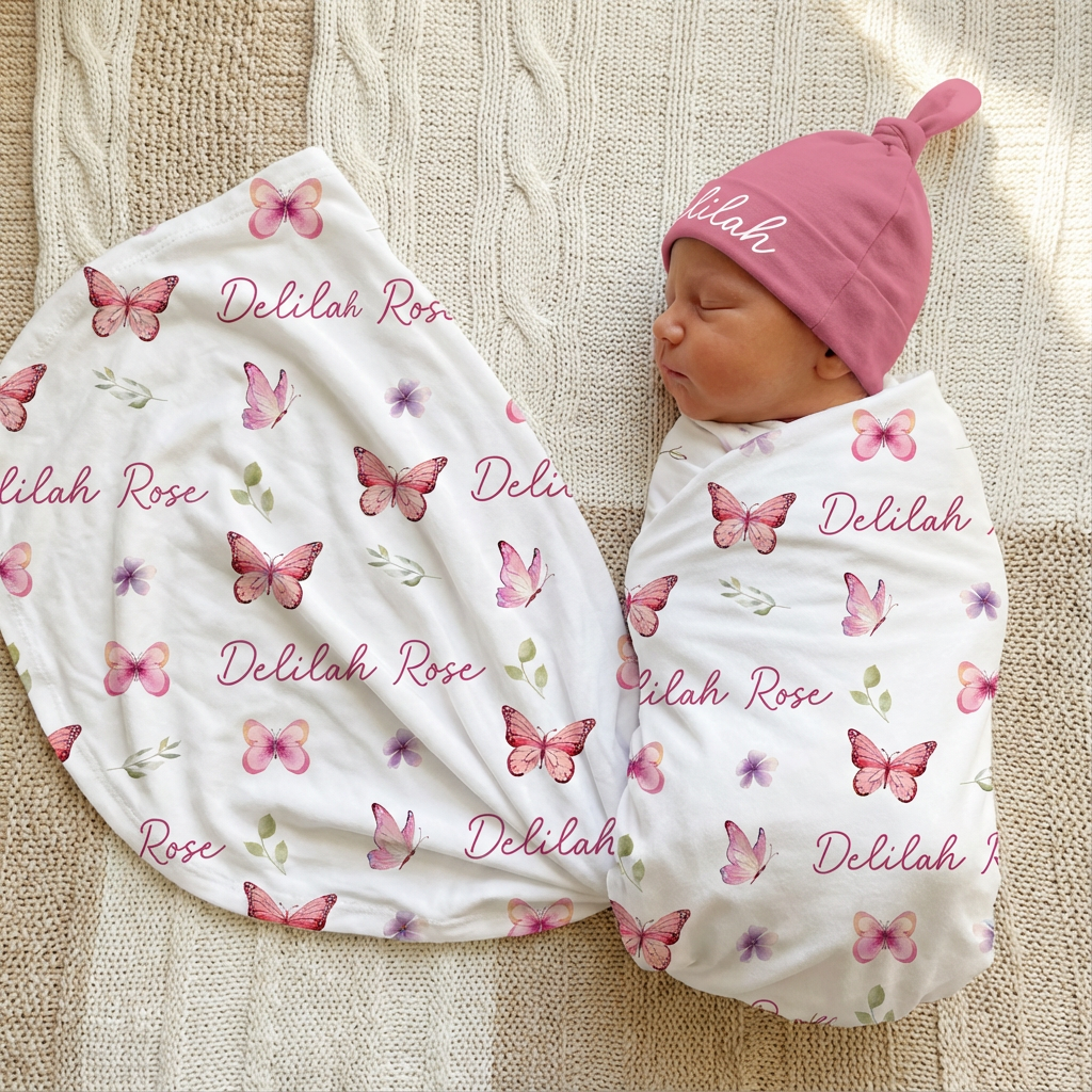 Personalized Swaddle in Pink Butterfly