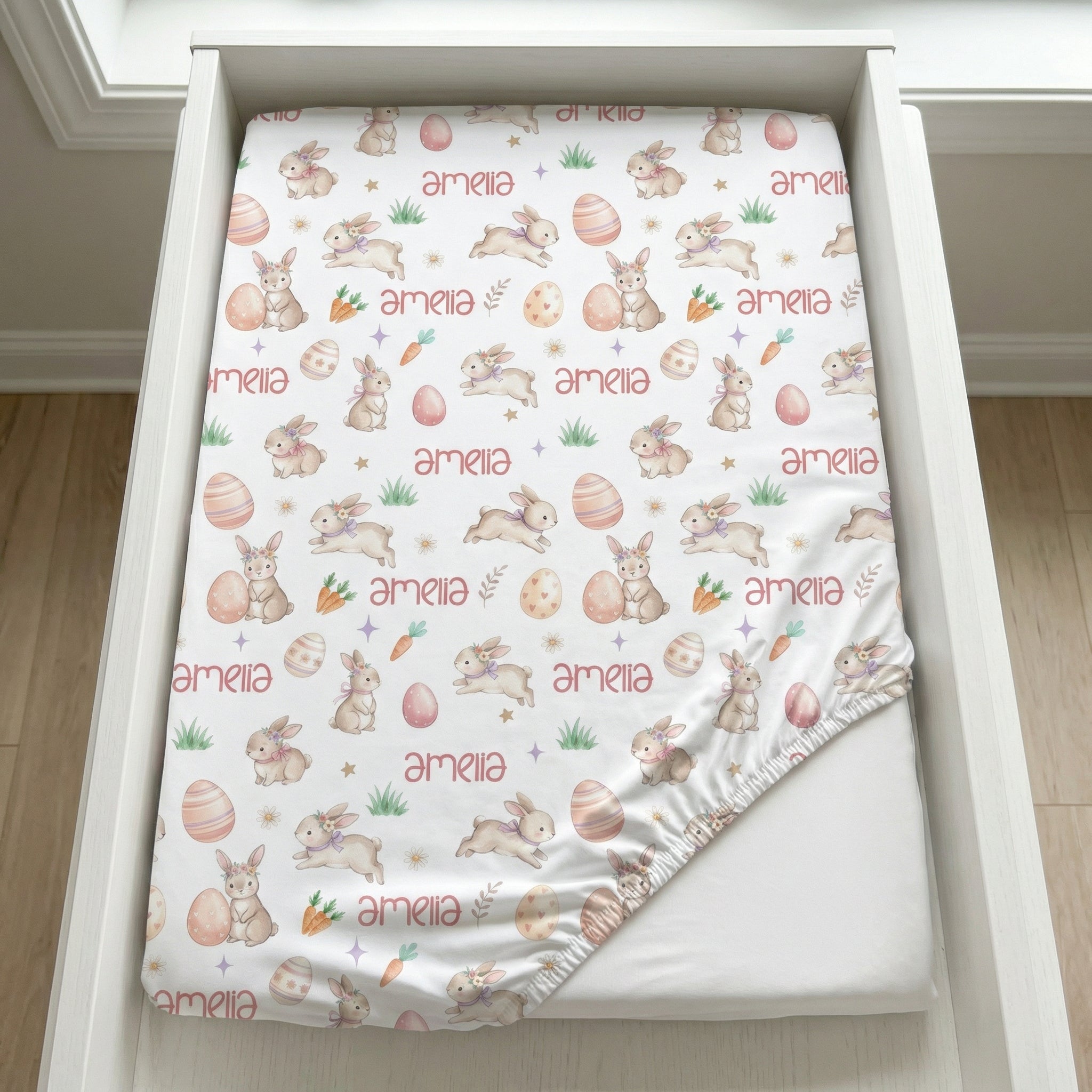 Personalized Changing Pad Cover in Pink Easter Eggs