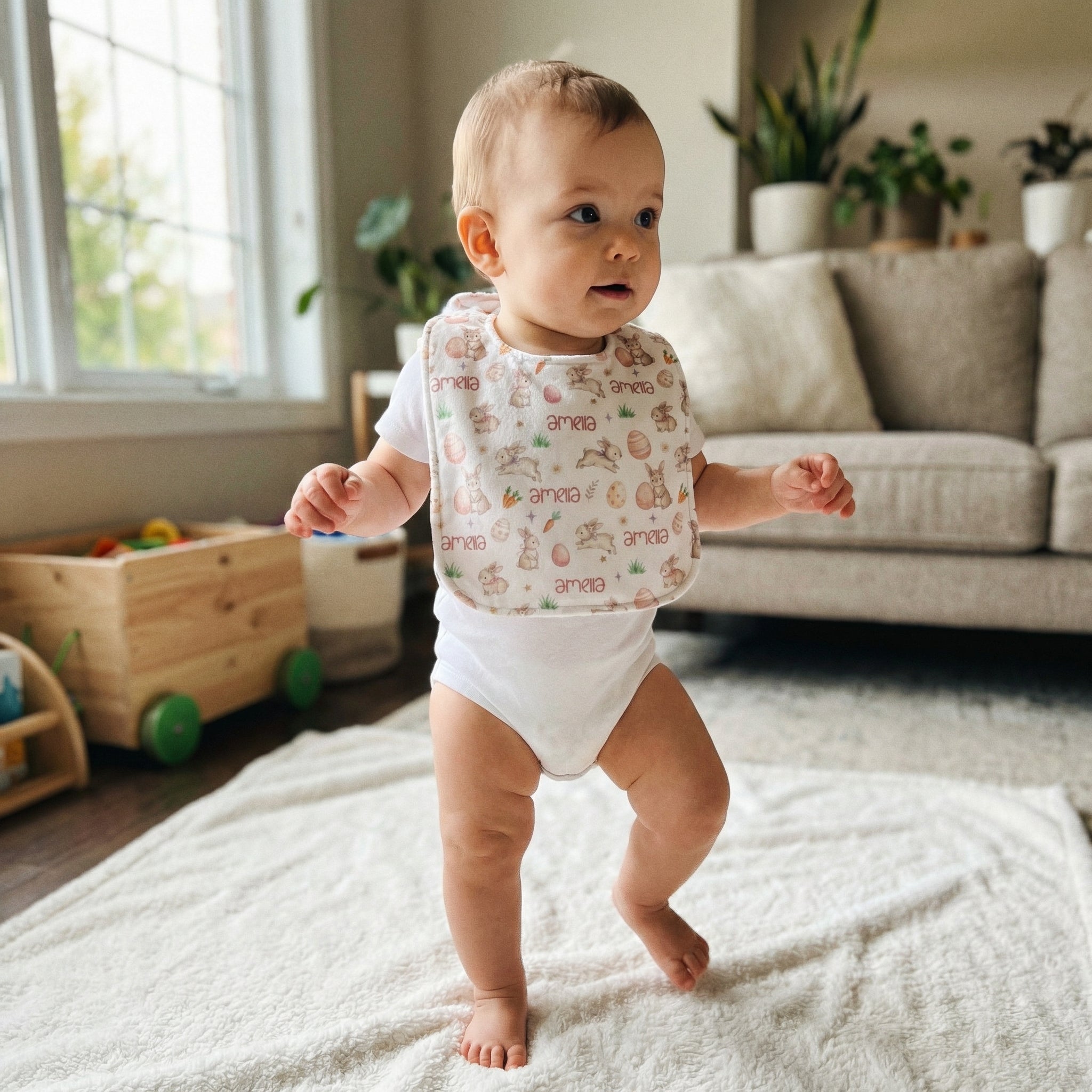 Personalized Bib and Burp Cloths in Pink Easter Eggs