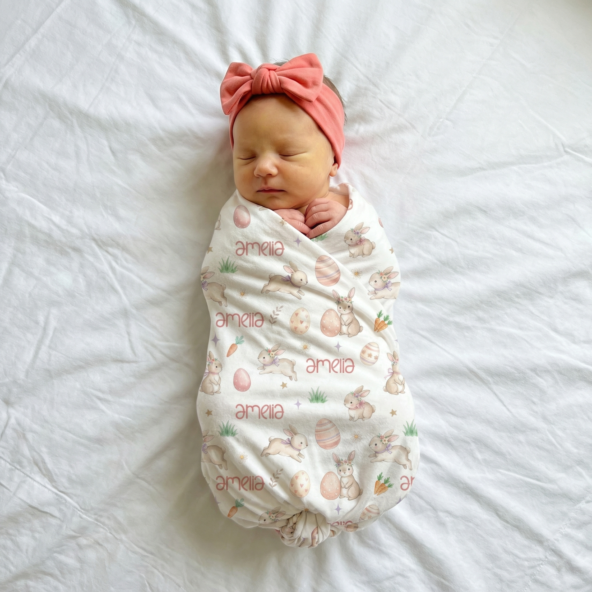 Personalized Bow Headband in Coral Pink