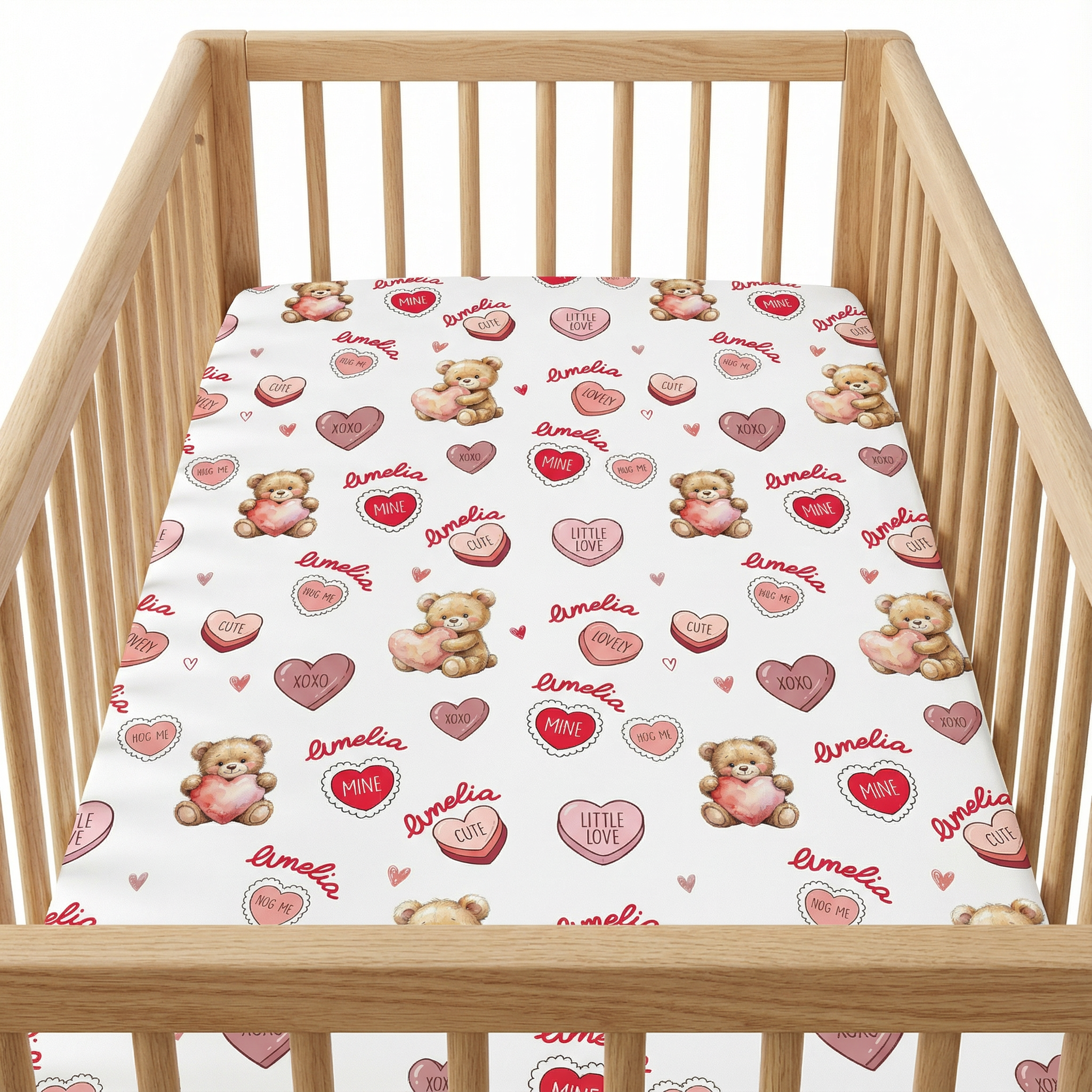 Personalized Crib Sheet in Red Sweet Heart