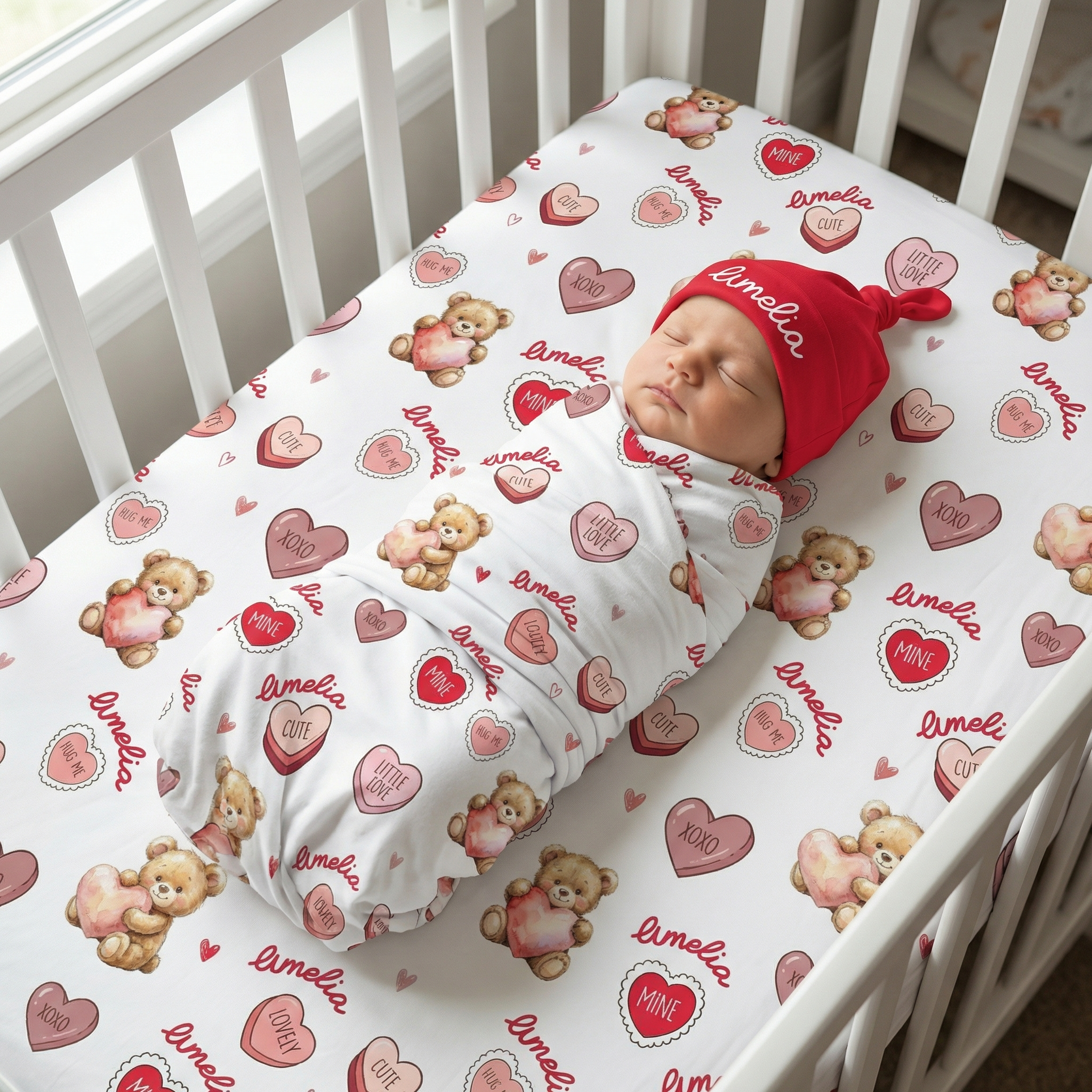 Personalized Crib Sheet in Red Sweet Heart