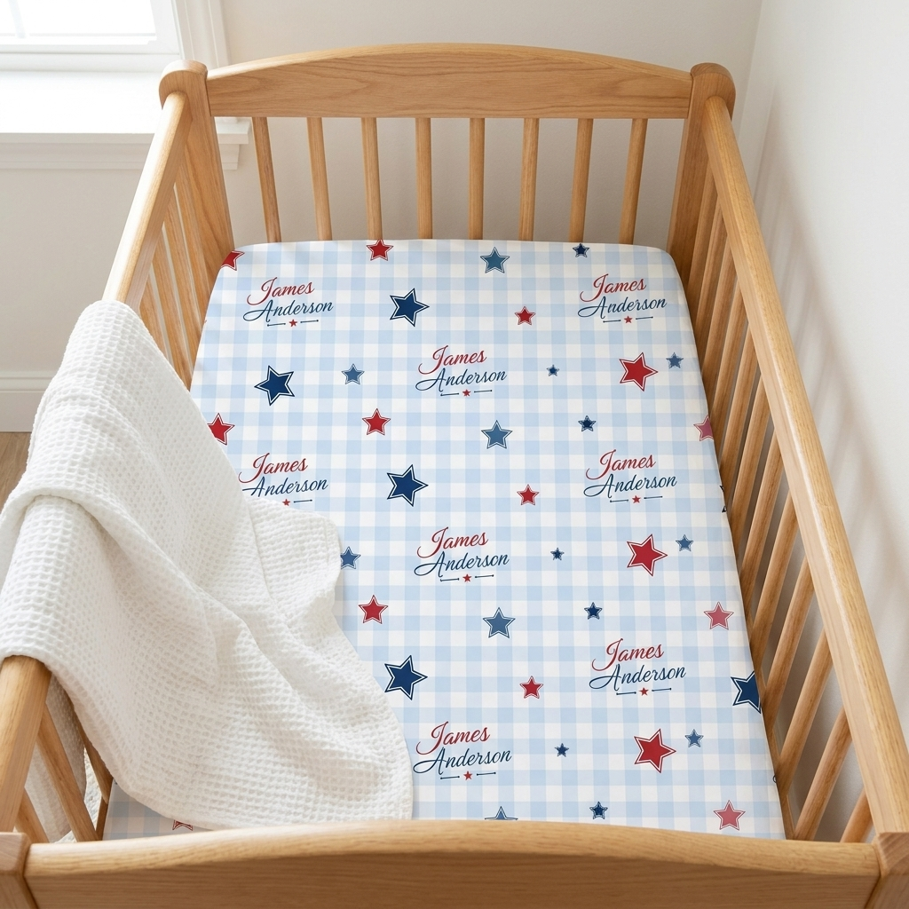 Personalized Crib Sheet in Red, Blue and Star