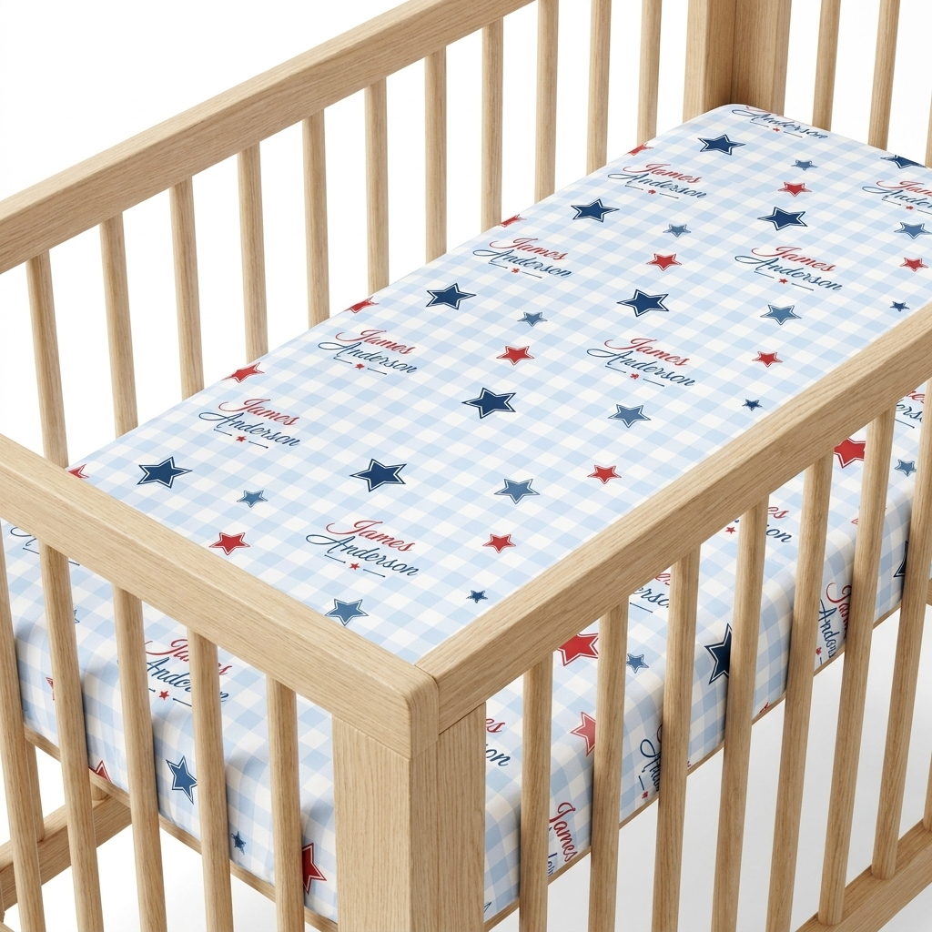 Personalized Crib Sheet in Red, Blue and Star