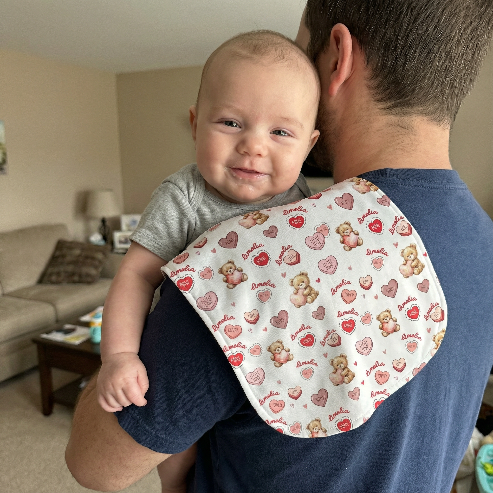 Personalized Bib and Burp Cloths Set in Red Sweet Heart