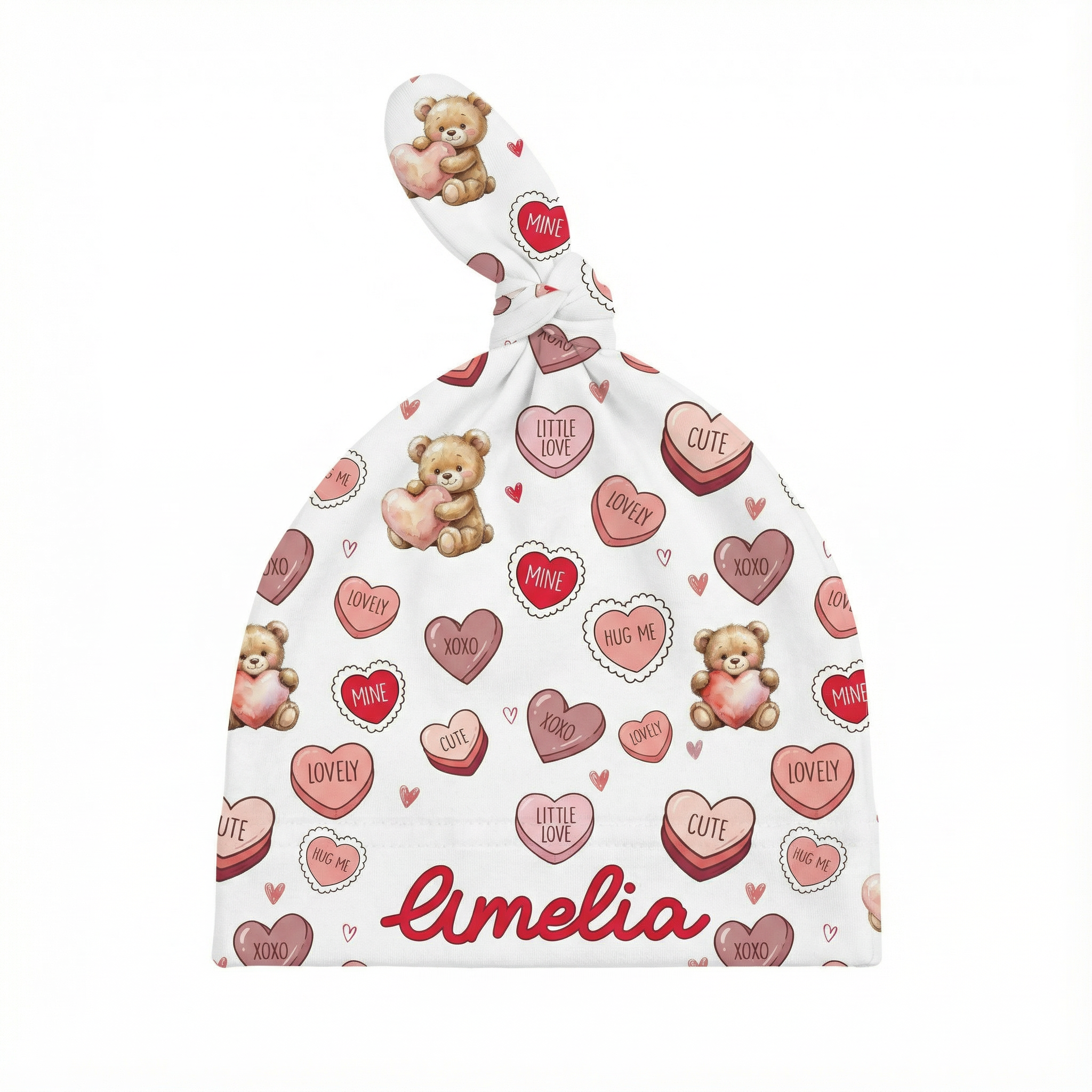 Personalized Knotted Hat in Red Sweet Heart