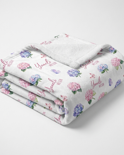 Personalized Blanket in Purple Hydrangea