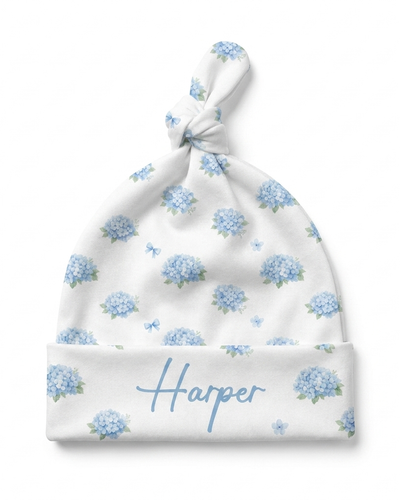 Personalized Knotted Hat in Blue Hydrangea