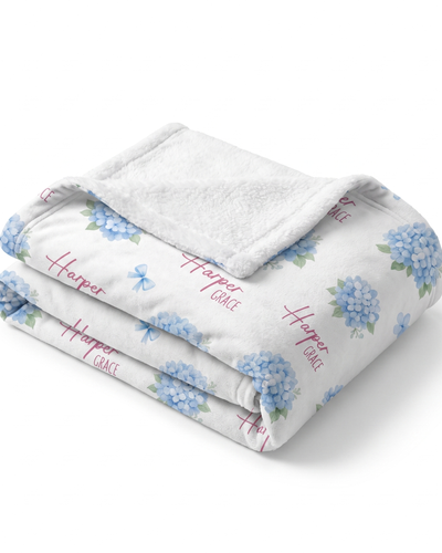 Personalized Blanket in Blue Hydrangea