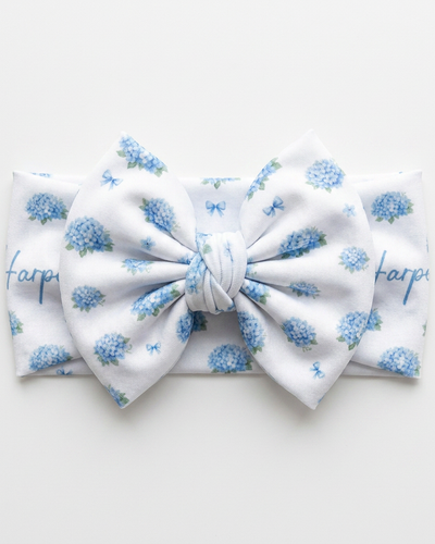 Personalized Bow Headband in Blue Hydrangea