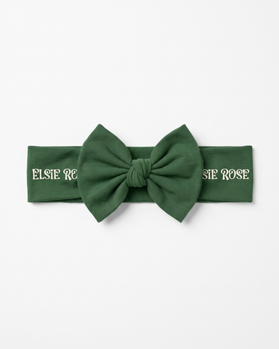 Personalized Bow Headband in Dark Green