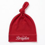 Personalized Knotted Hat in Cranberry