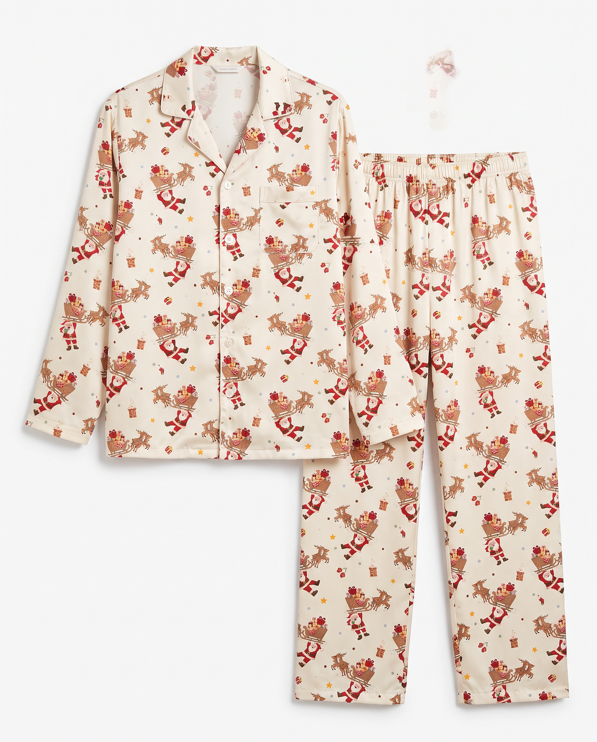 Men's long sleeve pajama set in Santa's Joyride print, on white