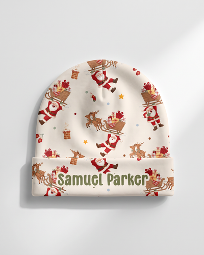 Personalized Beanie in Santa's Joyride
