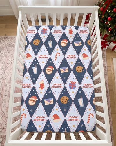Personalized Crib Sheet in Dear Santa Blue