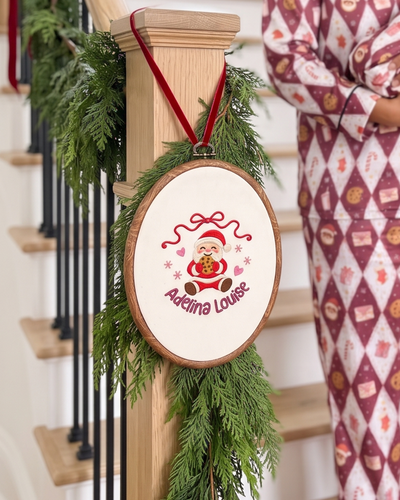 Embroidered Sign in Dear Santa Pink