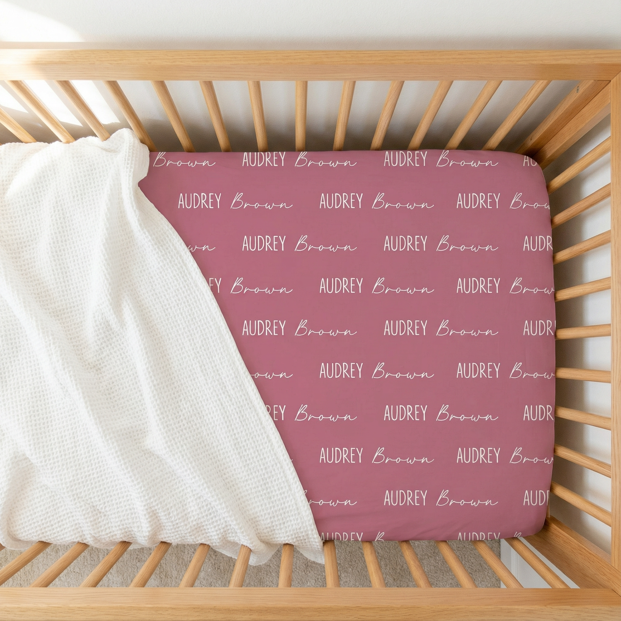 Personalized Crib Sheet Font Duo in Rosewood