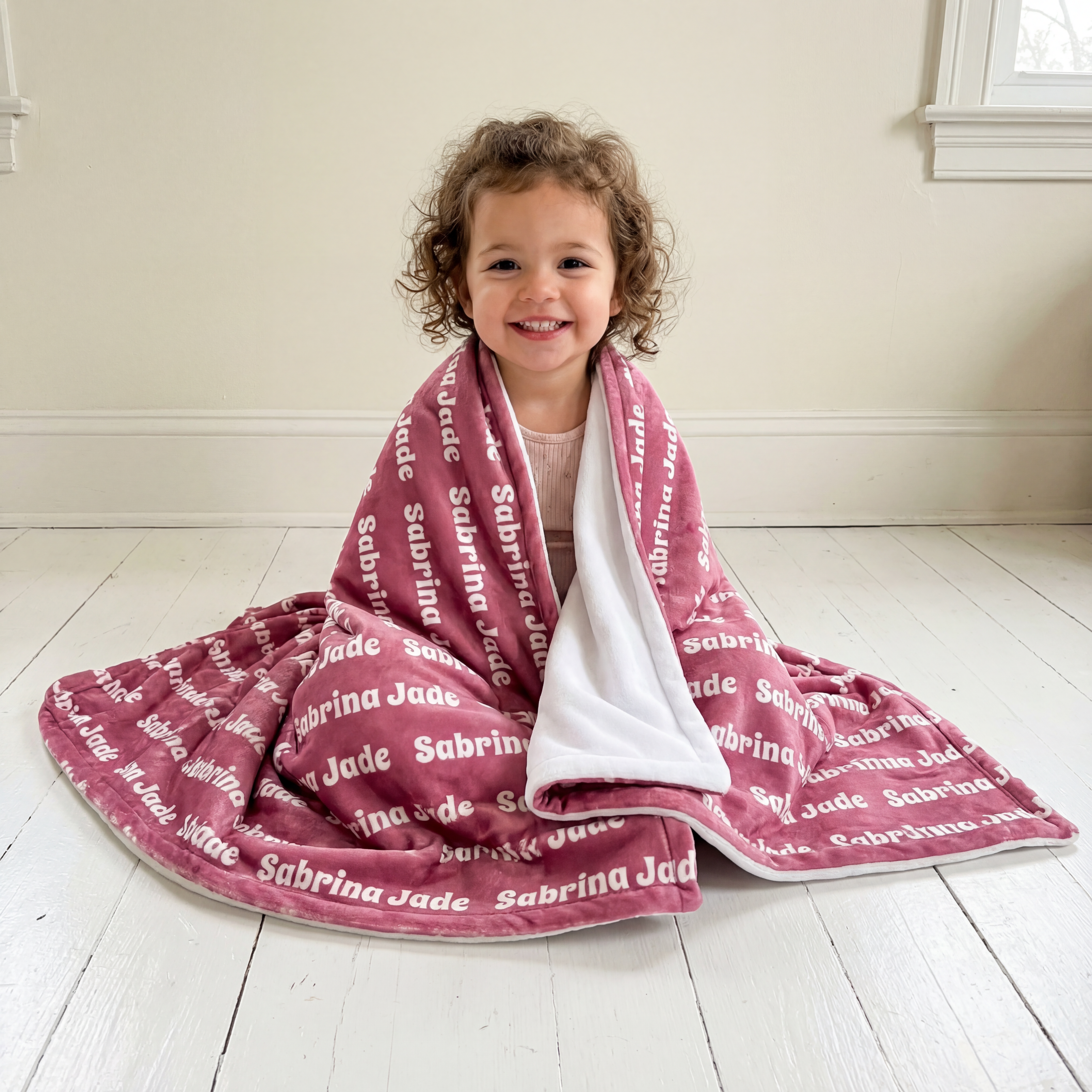 Personalized Minky Blanket Bubble Font in Rosewood