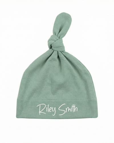 Personalized Knotted Hat in Seafoam